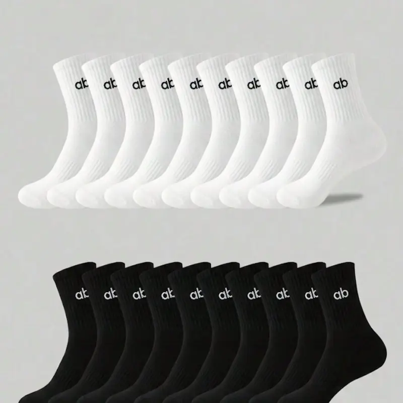 5/10/20 Pairs Letter ab Pattern Crew Socks, Unisex All-Season Casual Mid-Calf Athletic Sports Socks