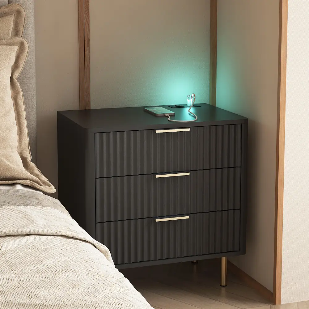 Littleox Smart Nightstand with Charging Port, Night Light and Storage Cabinet for Bedroom