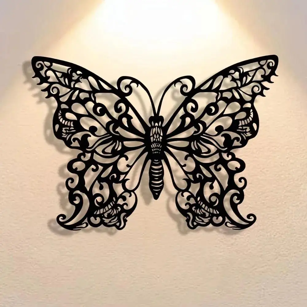 Baroque Scroll Filigree Butterfly Metal Wall Art, Ornate Lace Hollow Butterfly Metal Wall Decor, Black Vintage Design Swirl Pattern Butterfly Metal Wall Hanging for Bedroom Farmhouse Boho Elegant Home Decoration