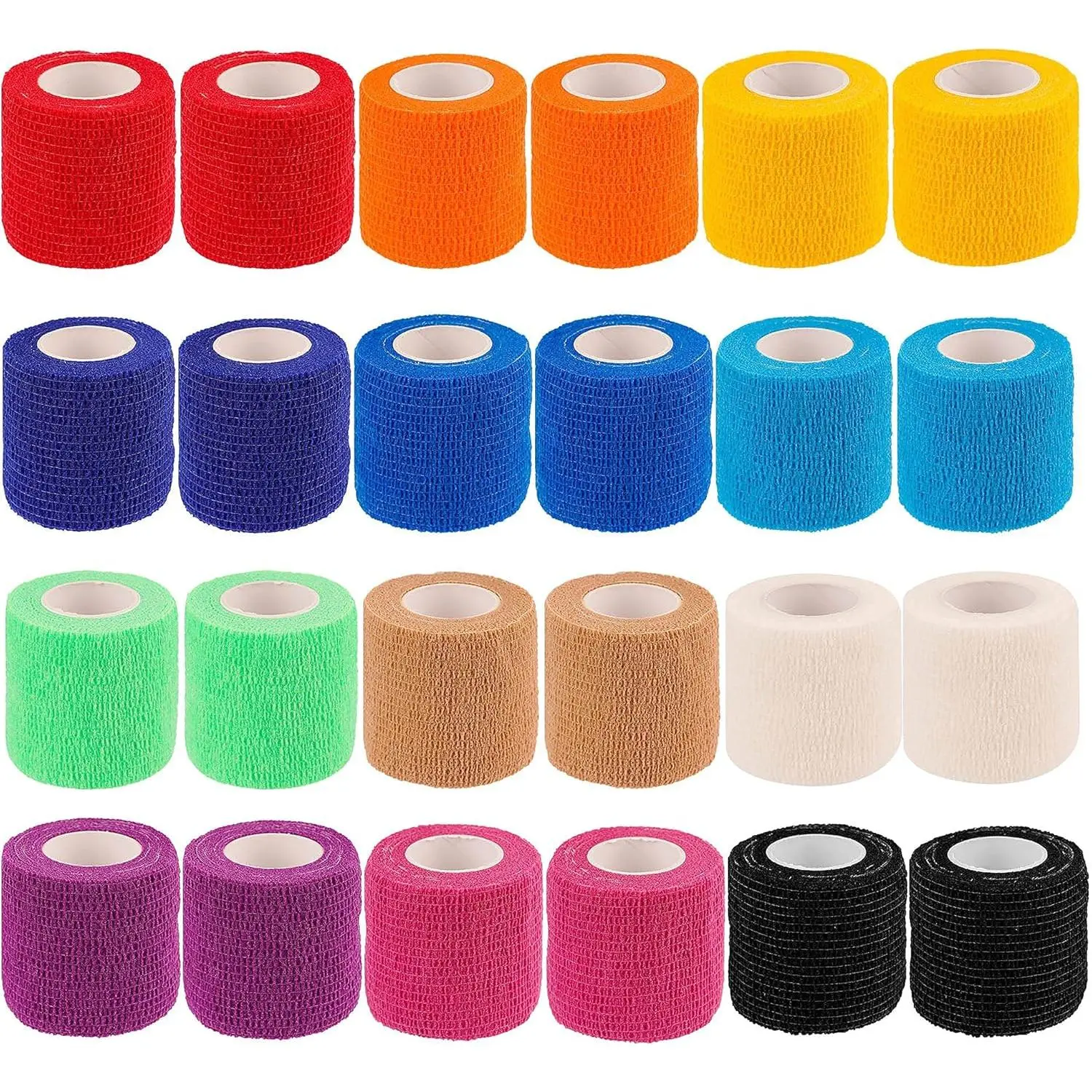 24 Pack Self Adherent Cohesive Wrap Bandages 2 Inches X 5 Yards, First Aid Tape, Elastic Self Adhesive Tape, Athletic, Sports wrap Tape, Bandage Wrap for Sports, Wrist, Ankle (Rainbow Color)