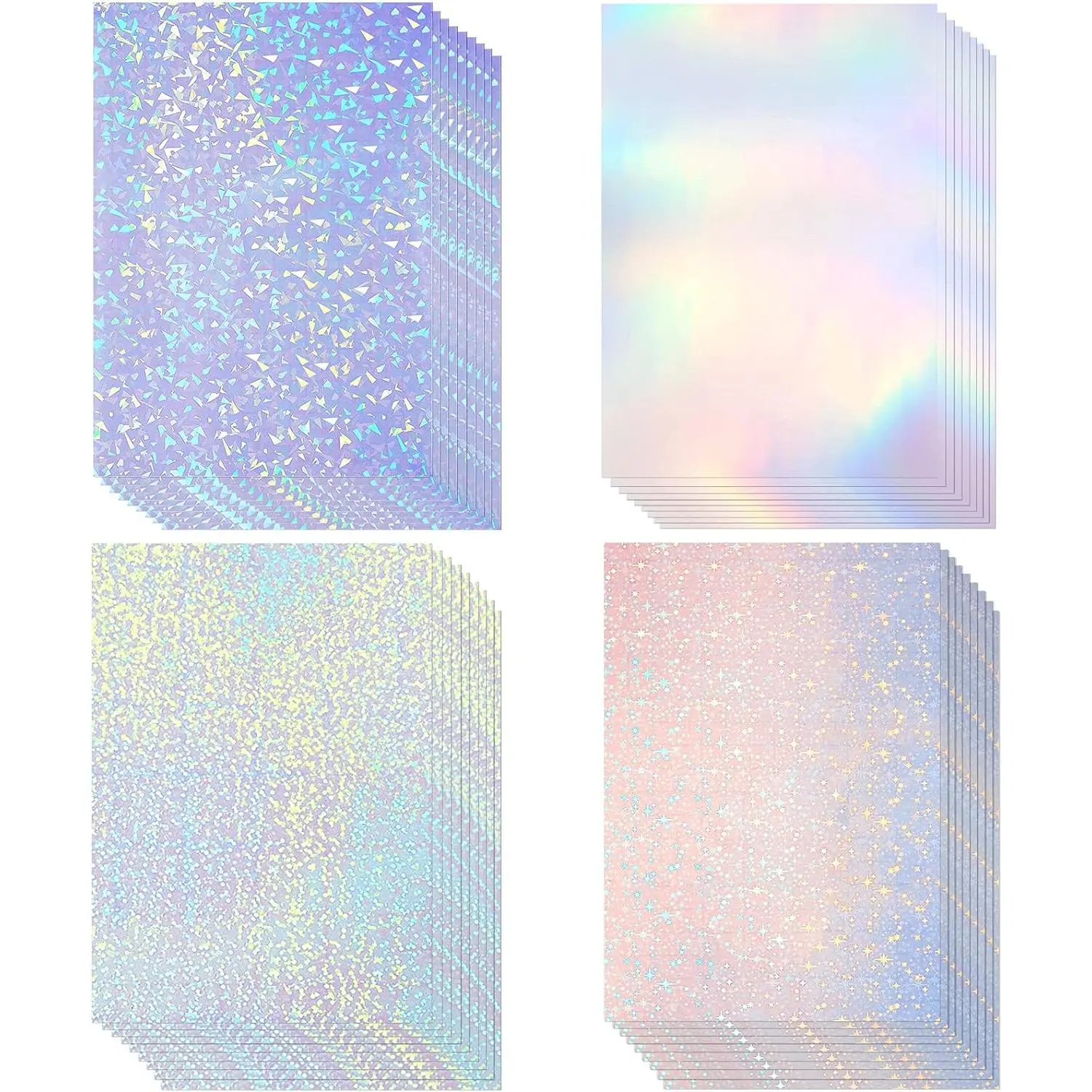 36 Sheets Holographic Sticker Paper A4 Vinyl Holographic Laminate Sheets Self Adhesive  Transparent Film, 11.7 x 8.3 inches(,Rainbow,Dot,)