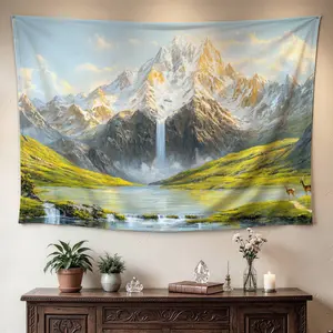 Snowy Mountain Waterfall Landscape Wall tapestry, Large size Printed Horizontal Tapestry blanket, Polyester Fabric Wall Hanging for living room, bedroom, No Installation Required, Indoor, Outdoor, Gift for Family and Friends