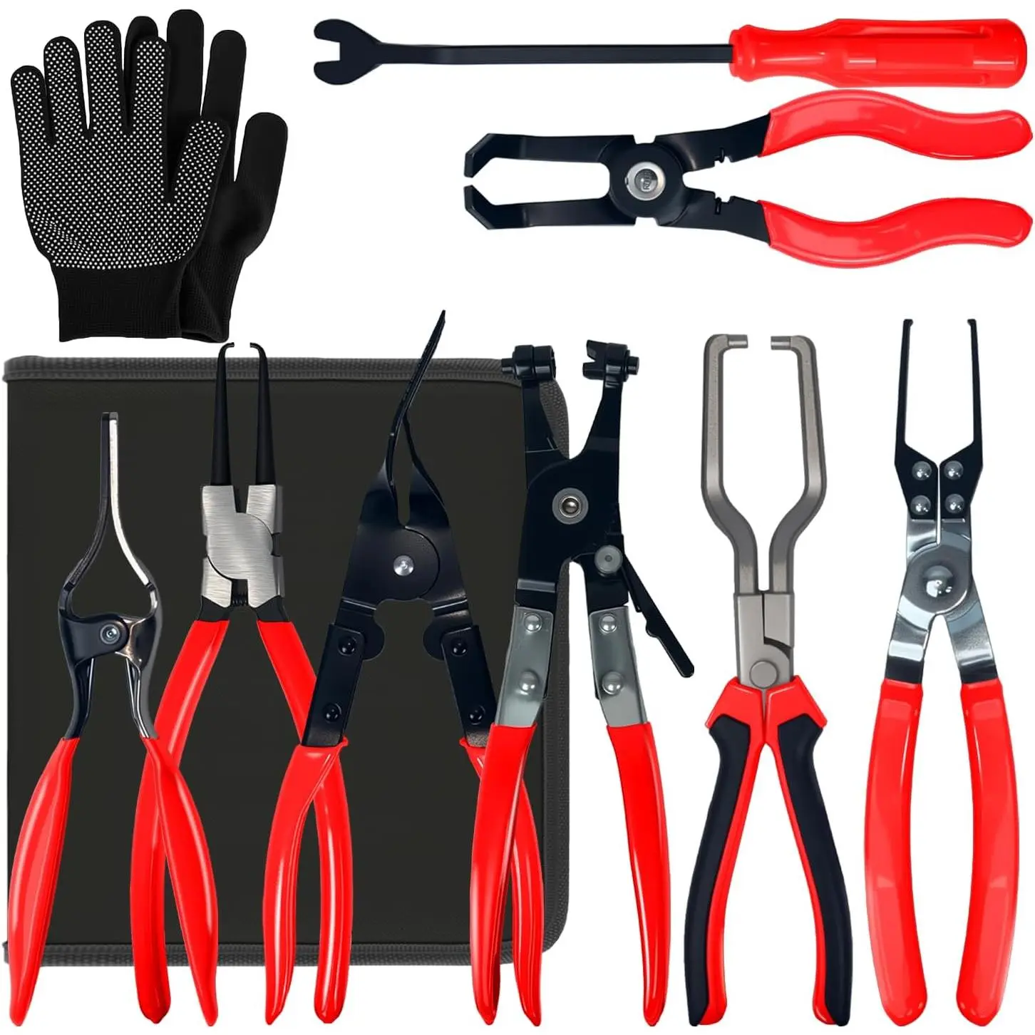 8-  Line Disconnect Tool Set, Hose Clamp Pliers, Electrical Disconnect, Connector Release, Push Pin Retainer Clip, Relay Puller for Auto , Oil, Coolant Radiator Hoses with Bag