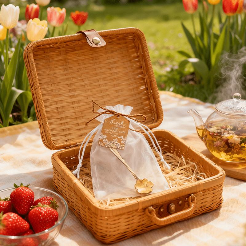 For Weddings, Bridal Showers & Parties, Complete Guest Favor Solution, 300 Pcs Wedding Gold Floral Teaspoon Favor Set, Teaspoons, Gift Tags, Drawstring Bags & Hemp Rope, Effortlessly Prepare Guest Favors, Wedding Favor Supplies