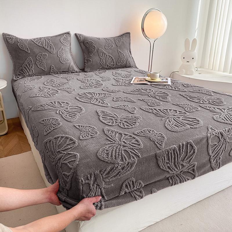 Butterfly Pattern Bedding Set, 3 Counts/set Including 1 Count Fitted Sheet & 2 Counts Pillowcase without Filler, Soft Warm Bedding Set for Bedroom & Guest Room, Bedsheet Sets