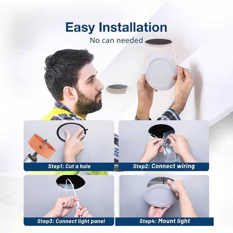 4/8/16-pack 6-inch ultra-thin LED recessed ceiling lights with night light function, includes junction box, 5 selectable color temperatures (2700K-5000K), dimmable, 120V, 12W high brightness, suitable for modern interior decoration.