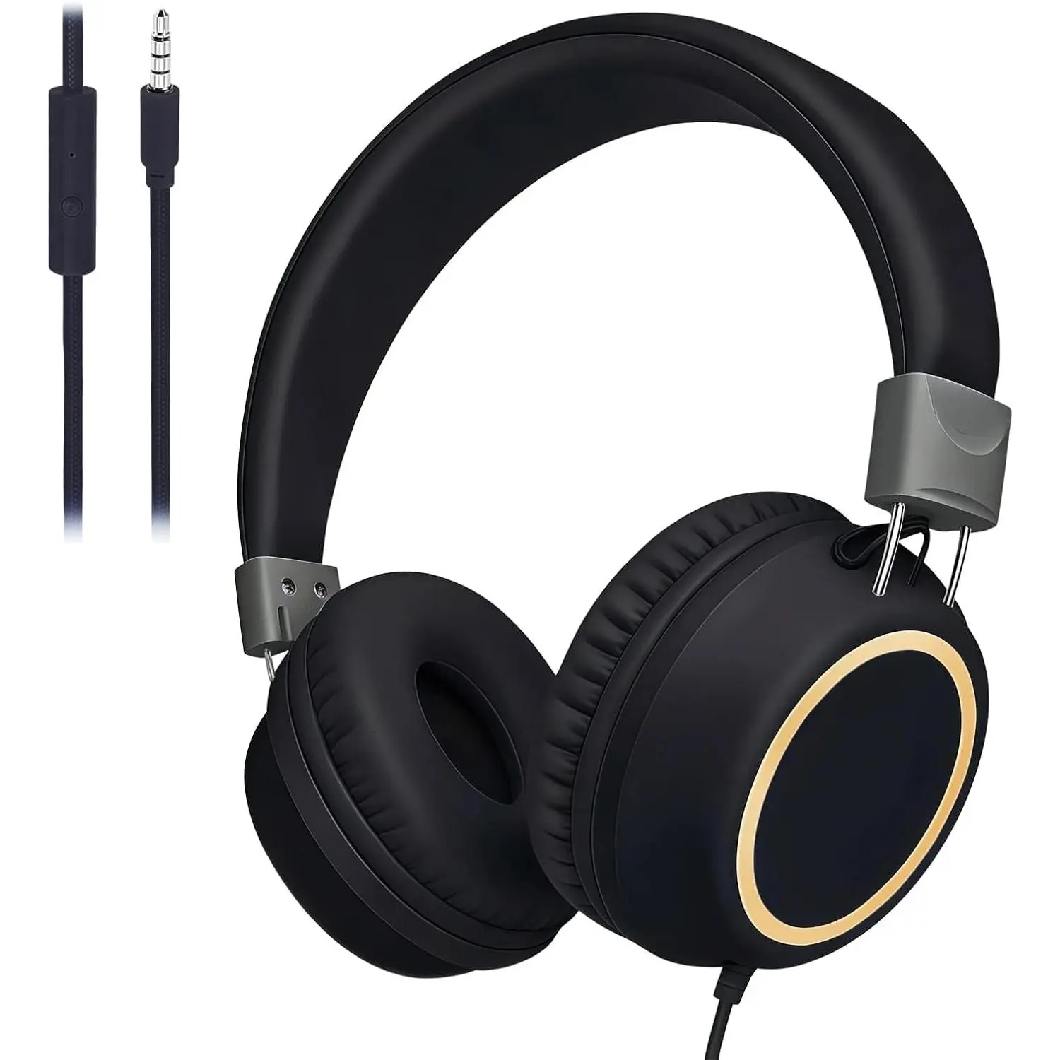Wired Foldable Headphones,  Headset, Mic, Boys, Girls | Black; Headphones with cord for teens; Adjustable headband; Lightweight; Stereo sound; Portable; Durable; Comfortable