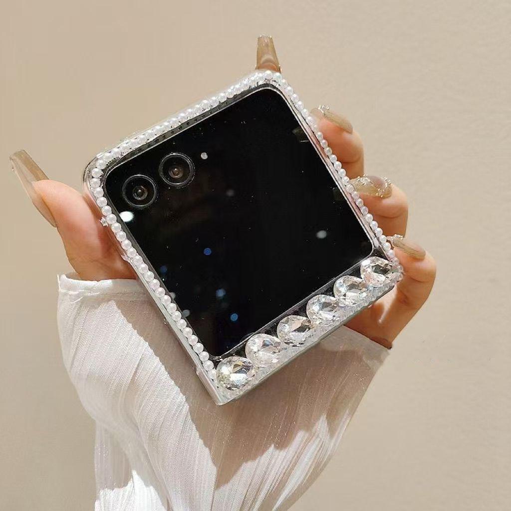 Luxury Crystal Pearl Elegant Butterfly Diamond Gems Strap Phone Case Cover For Samsung Galaxy Z FLIP 7 3 4 5 6 F7220 Flip6