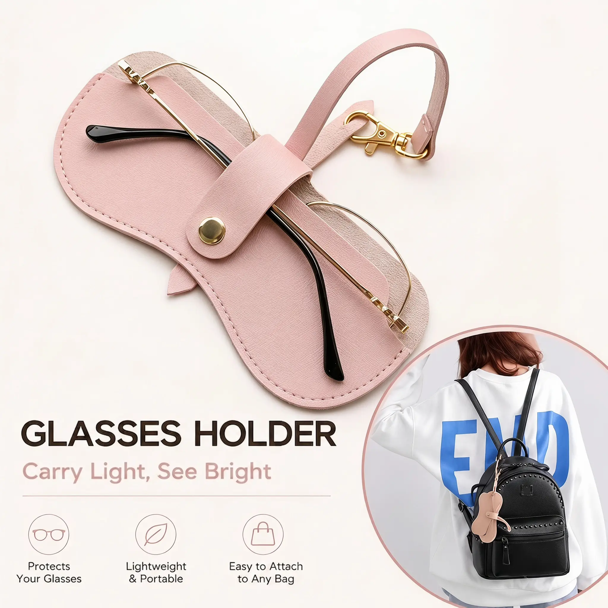 Eyewear Clutch - Vegan Leather Eyewear Case with Scratch Protection & Clip-On Design for Sunglasses - Sunglass Case with Gold-Tone Hardware for Large Sunnies-YY0