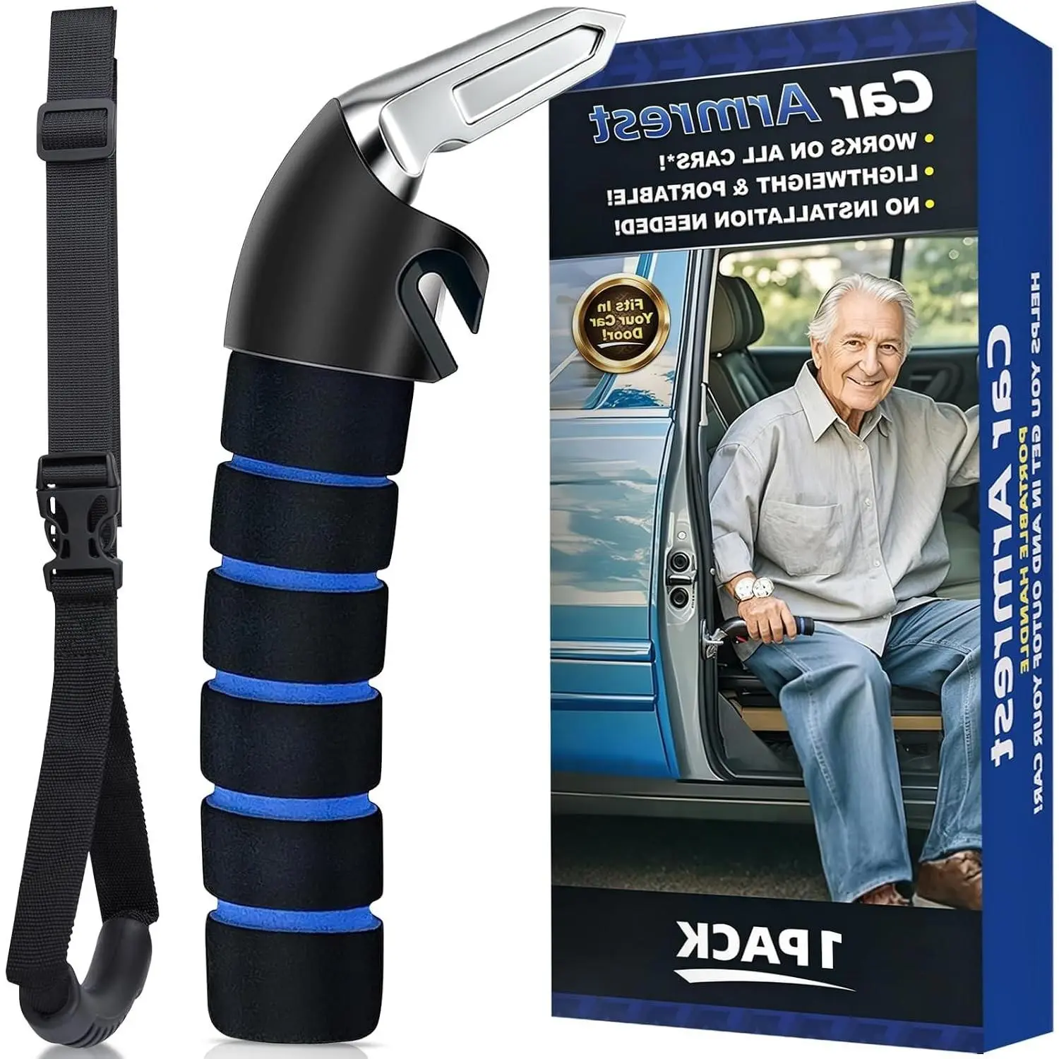 Car Door Handle Assist for Elderly Seniors and Handicapped, Multifunction Latch Handle, Blue