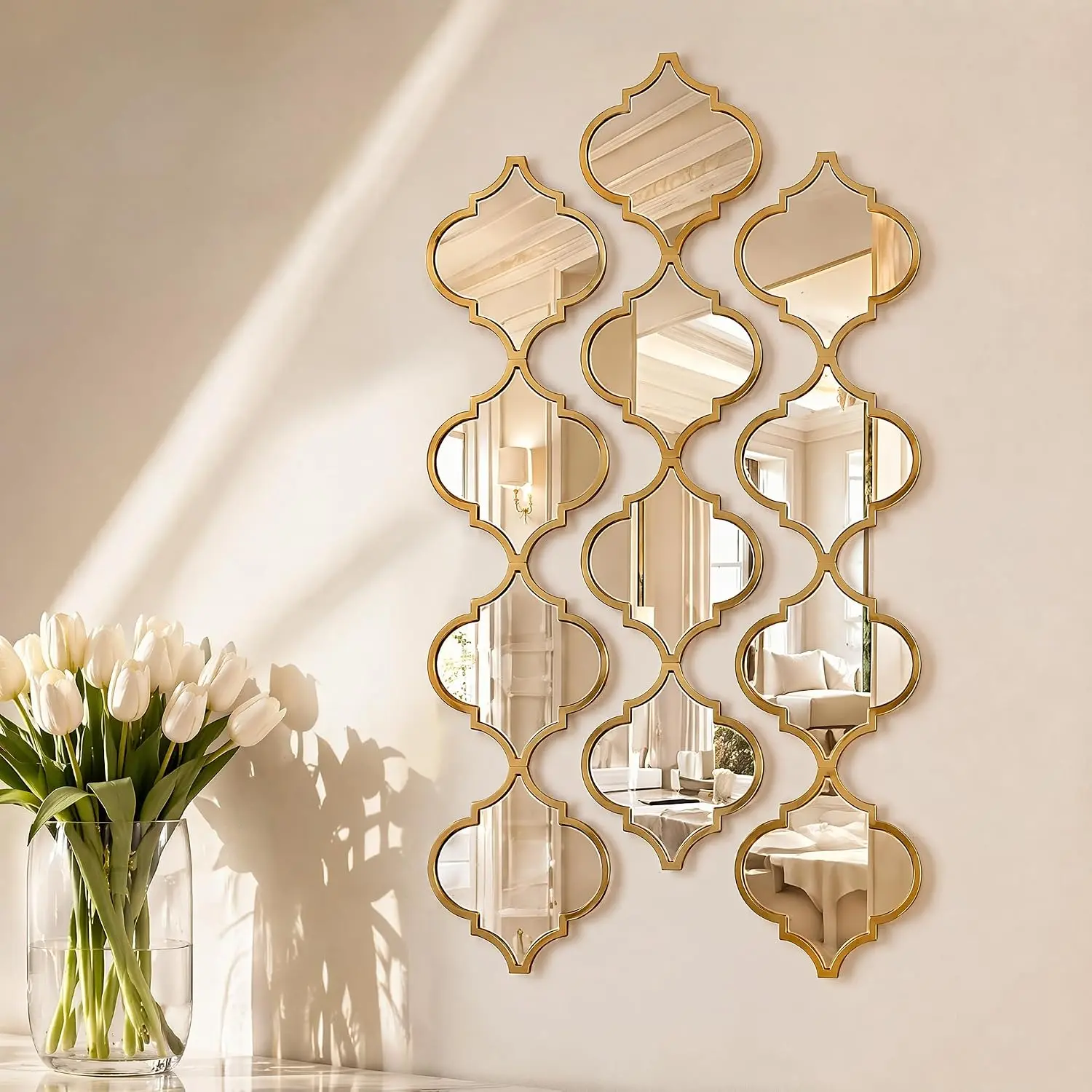 12Pcs Acrylic Mirrors for Wall Decor - Moroccan Diamond Shaped Wall Stickers,DIY Self-Adhesive Decorative Mirror Tiles for Living Room, Bedroom, Office, and Wedding Party Decor