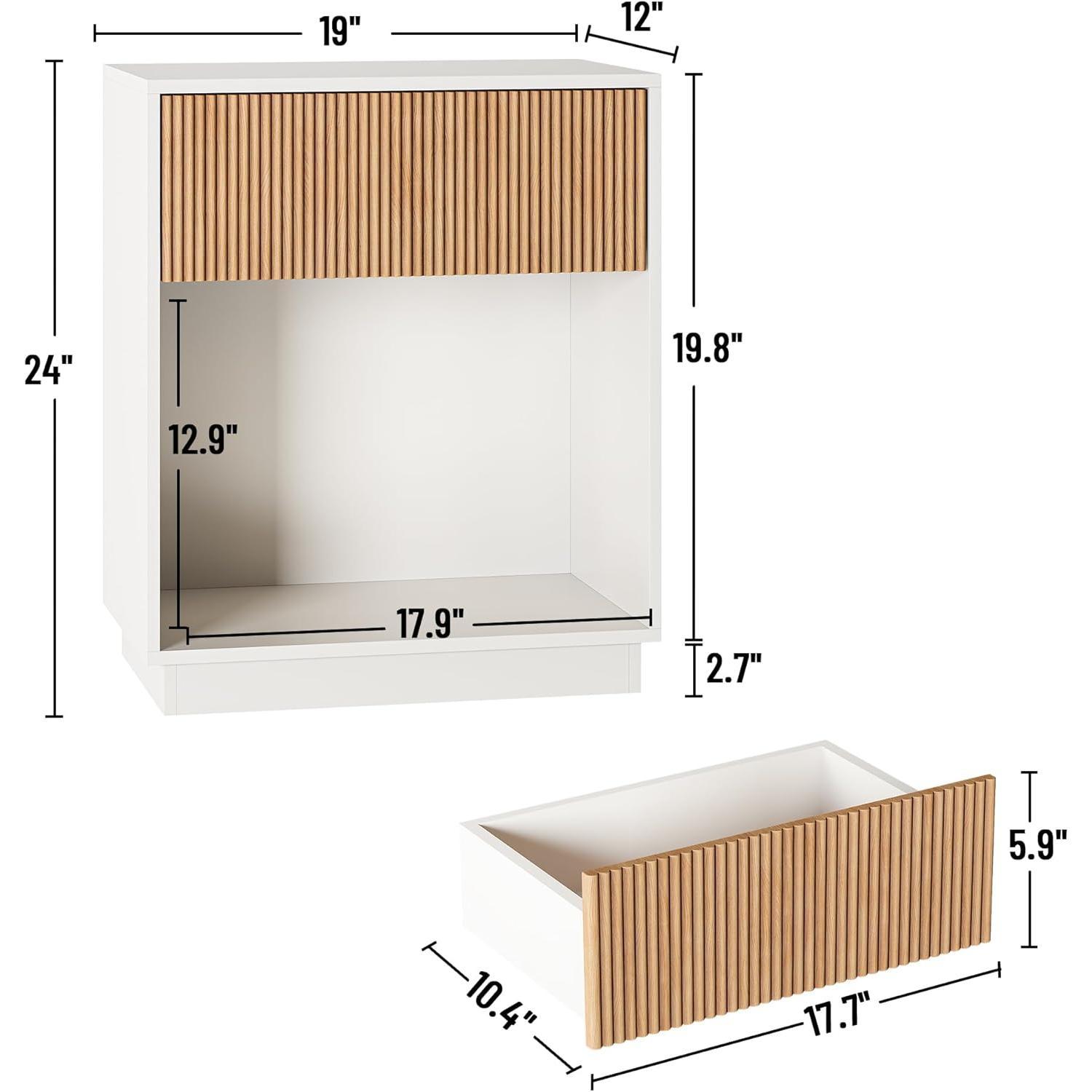 Fluted Nightstands Set of 2, Modern Bedside Table with Drawer and Storage Shelf, End Table Mid Century Night Stands for Bedroom Living Room Sofa Couch Office (White+Oak) Fluted Nightstands Set of 2, Modern Bedside Table with Drawer and Storage Shelf, End Table Mid Century Night Stands for Bedroom Living Room Sofa Couch Office (White+Oak)