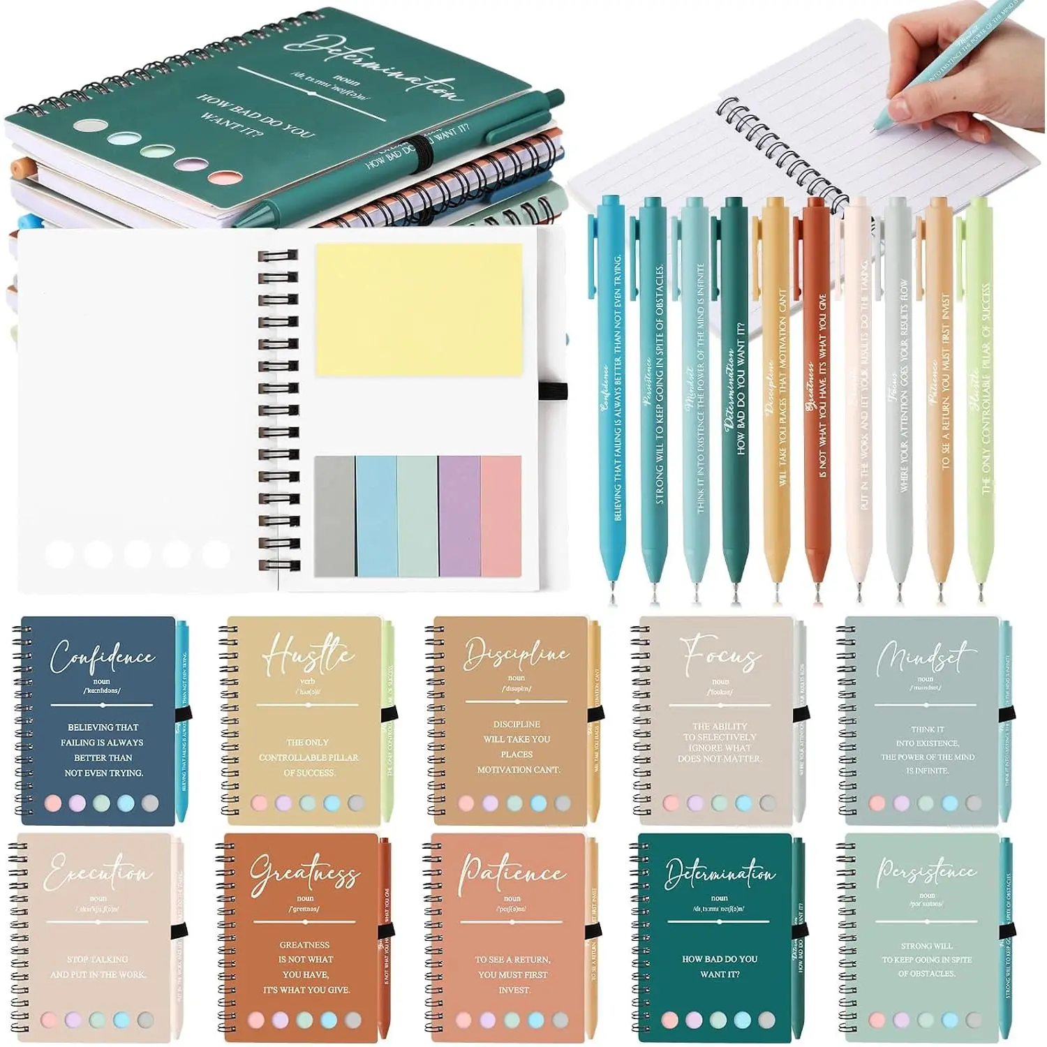 Bright Motivational Spiral Notebooks Bulk Pack with Sticky Notes & Pen, Inspirational Journals for Students & Teachers, Office Stationery School Supplies (40 Pcs)