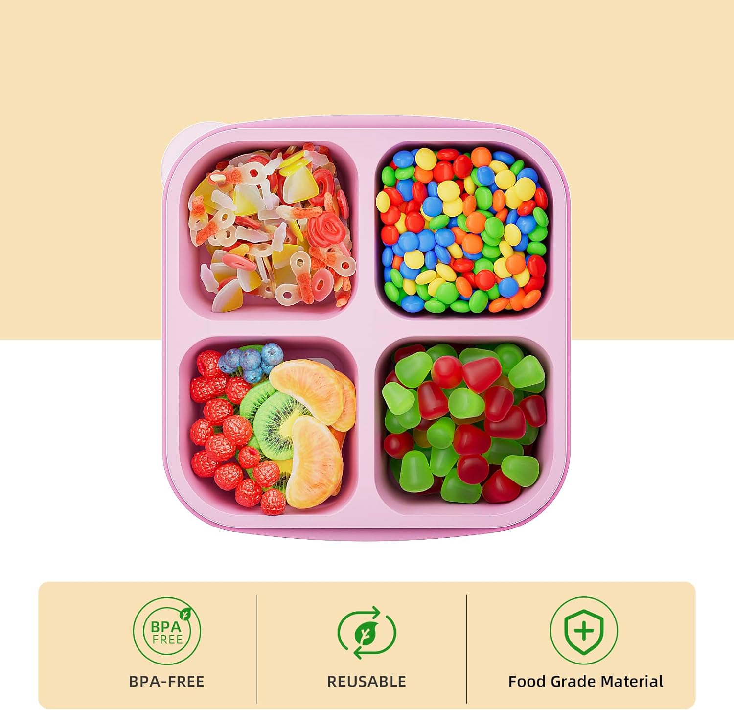 6 count Bento Snack Containers,  4 Compartment  Storage Container with Lids, Divided Lunchable Container, Freezer, Microwave & Dishwasher Safe (6 Color)