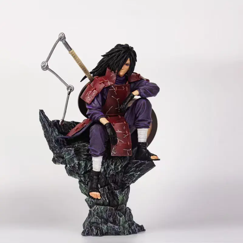 Naruto Anime Series Sitting Madara Uchiha Model Statue, Shinobi War Collectible Figure, Detailed Handmade Sculpture for Fans