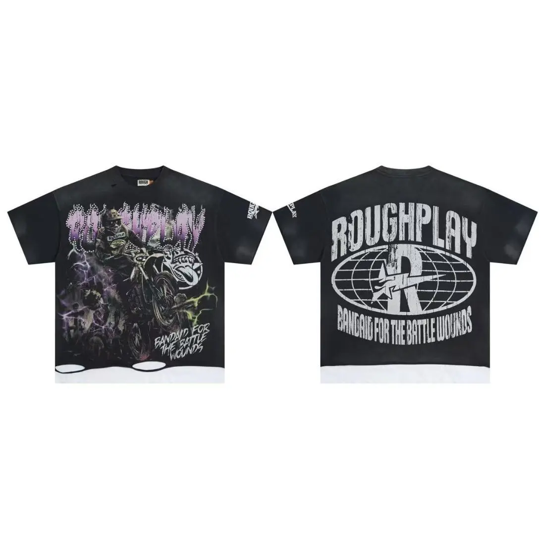 Unisex Heavyweight Cotton Vintage Washed Graphic Tee, Roughplay American Streetwear White Ink Direct Print Jesus & Skull T-Shirt, Retro Rockabilly Rhinestone Patchwork Hip Hop Moisture Wicking Short Sleeve Sports Top | graphic tees | oversized t shirt