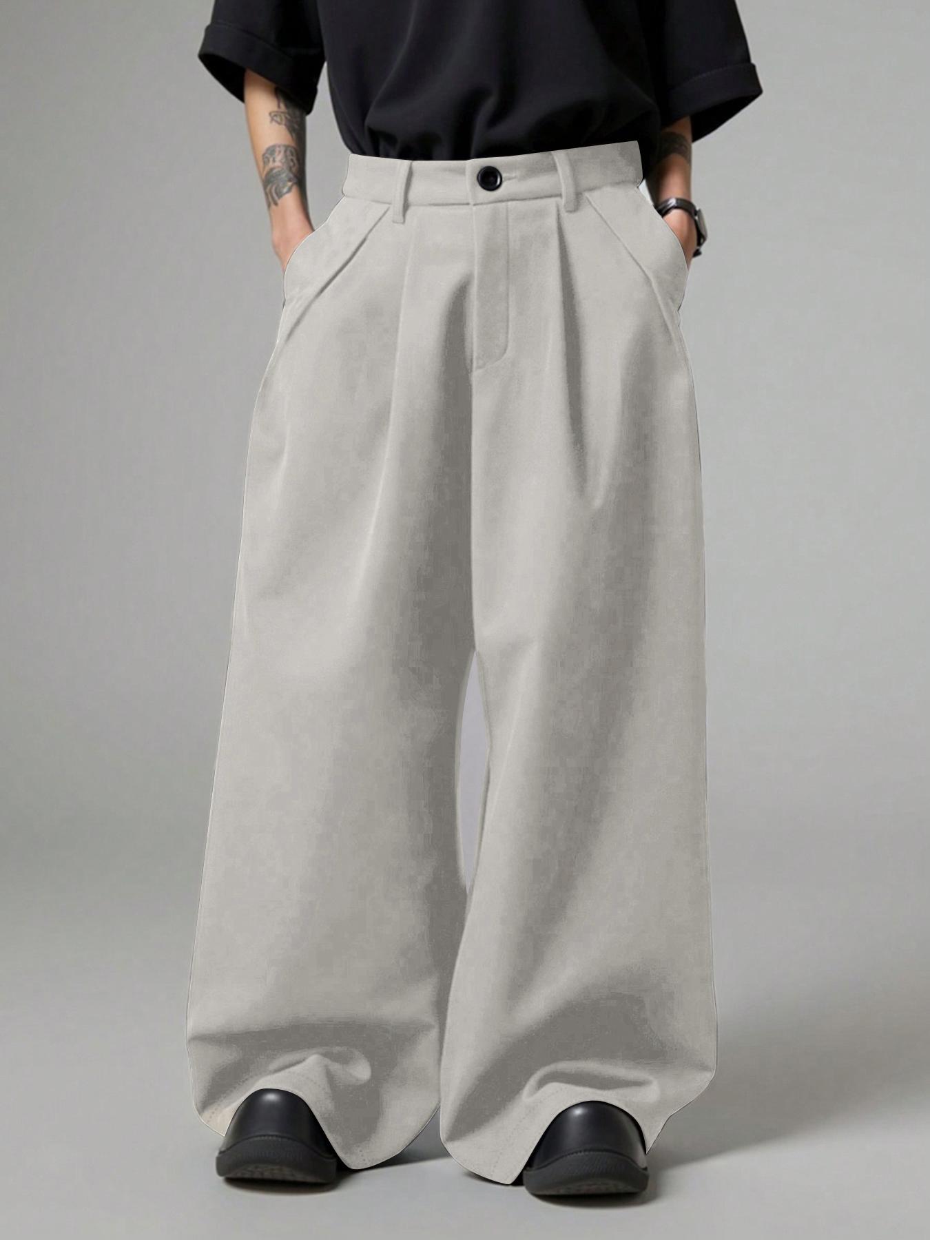 Men's Classic Solid Color Wide-Legged Dragging Pants, Loose Street Fashion Casual Comfy Pocket Trousers for Daily Wear, Trendy Men's Bottoms for All Seasons