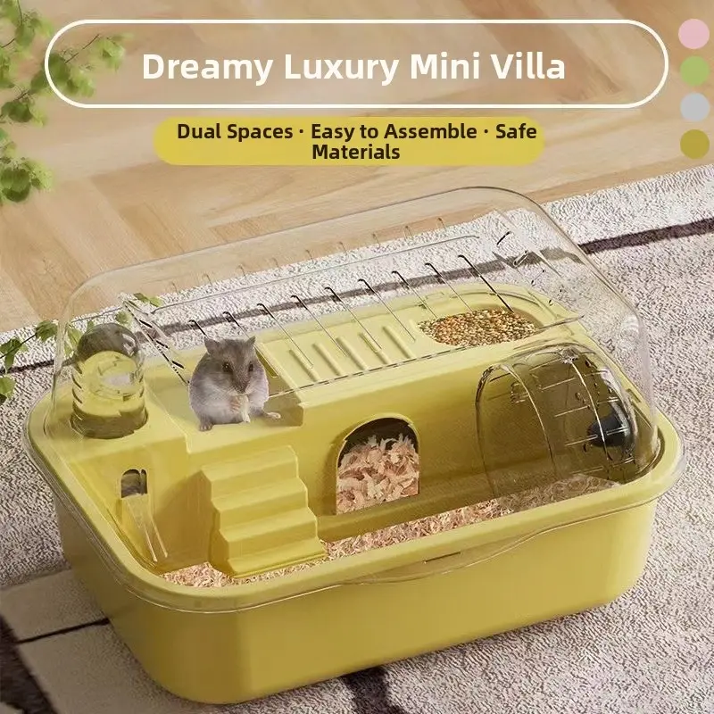 Large Space Hamster Cage, Anti-Escape Panoramic Double-Layer Luxury Villa, Golden Syrian Hamster House with Wheels, Pet Enclosure