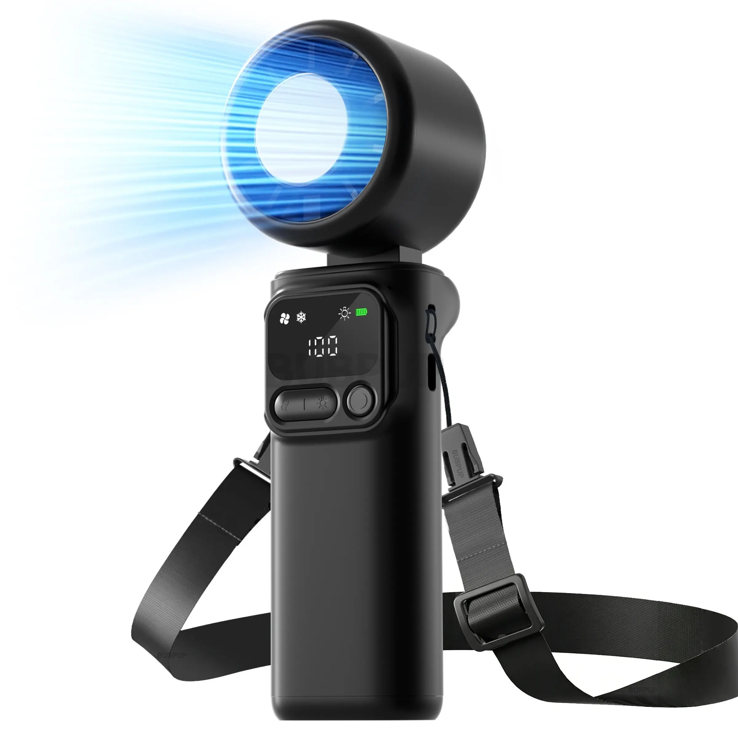 Portable Handheld Turbo Fan, 199 Speed Stepless Control, Up to 12 Working Hours, 180° Foldable 3 IN 1 Neck Cooling Fan with Flashlight & SOS for Summer Outdoor Activities, Travel, Makeup