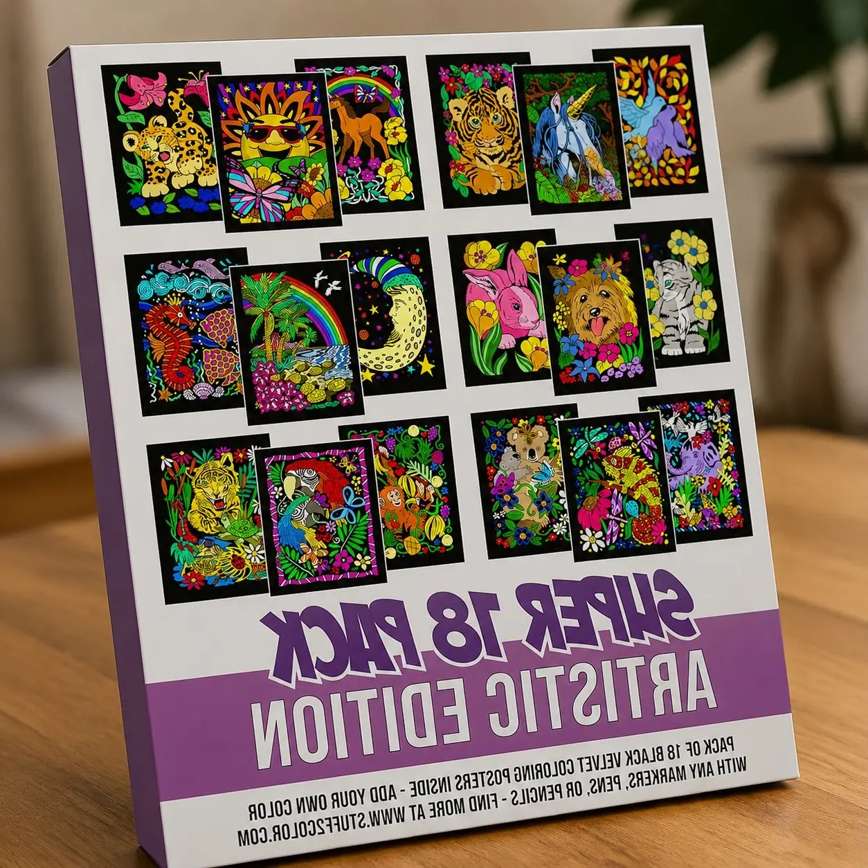 Super Pack of 18 Fuzzy Velvet Coloring Posters Artistic Edition - Great for Family Time, Arts & Crafts, Travel, Classrooms, Care Facilities For All AgesGift