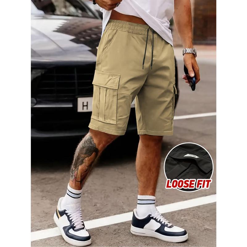Male Lightweight Nylon Quick Dry Running Sports Shorts - Flexible Drawstring Waist, Multiple Pockets, Breathable Premium Fabric, Machine Washable, Casual Hiking Summer Outdoor/Travel Bottoms
