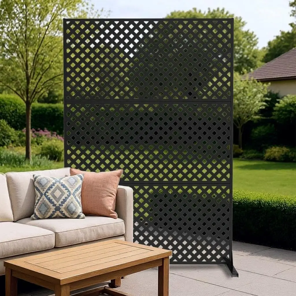 GARVEE Metal Privacy Screen with Stand, Freestanding Steel Privacy Panel, Heavy Duty Outdoor Decorative Divider Screen for Patio Garden Balcony Backyard