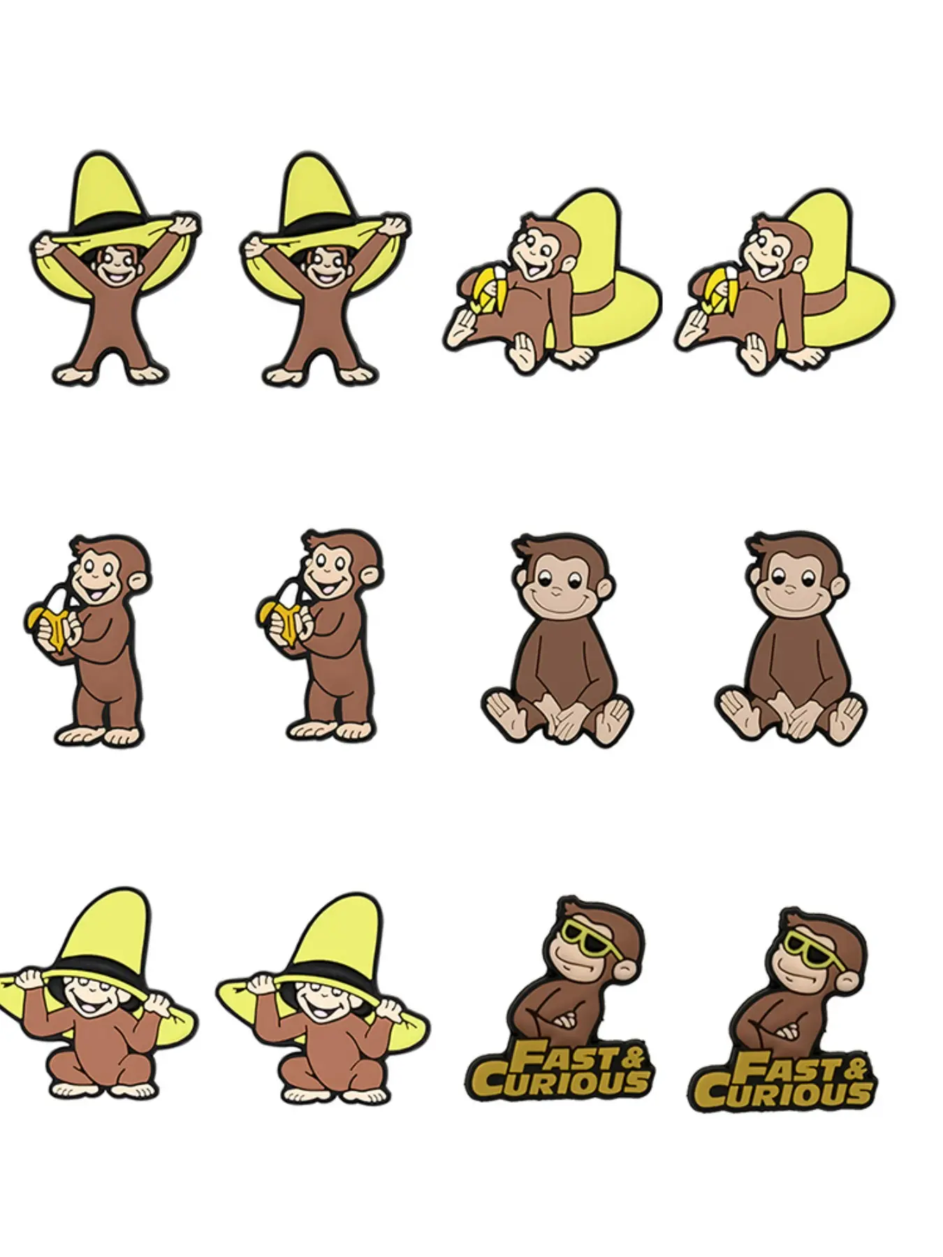 Curious George Cartoon Shoe Accessories, Cute Kids' Crocs Charms Decorations, Wristbands, Sandals, Christmas Gifts, All Seasons Fashion