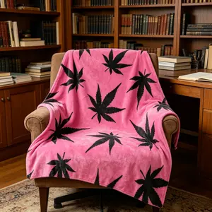 Pink Marijuana Leaf Pattern Polyester Blanket - Comfortable, Soft, Breathable, High-Definition Digital Print, Cooling, All-Seasons Use - Perfect Gift for Father's Day, Valentine, Birthday, Watch Party