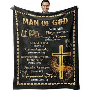 God Blanket - Christian/Religious/Inspirational/Bible/Inspirational/Spiritual/Faith Based/Catholic Gifts For Men - Mens Christian Gifts - Pastor Appreciation Gifts, Cozy Soft Flannel Blanket & Suitable For Birthday Anniversaries, Valentine's Day