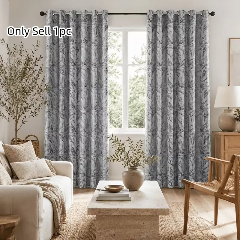 1pc Jacquard Leaf Sheer Curtain, Soft Light Plant Pattern, Ring Pull, Privacy Drapes for Modern Home Decor