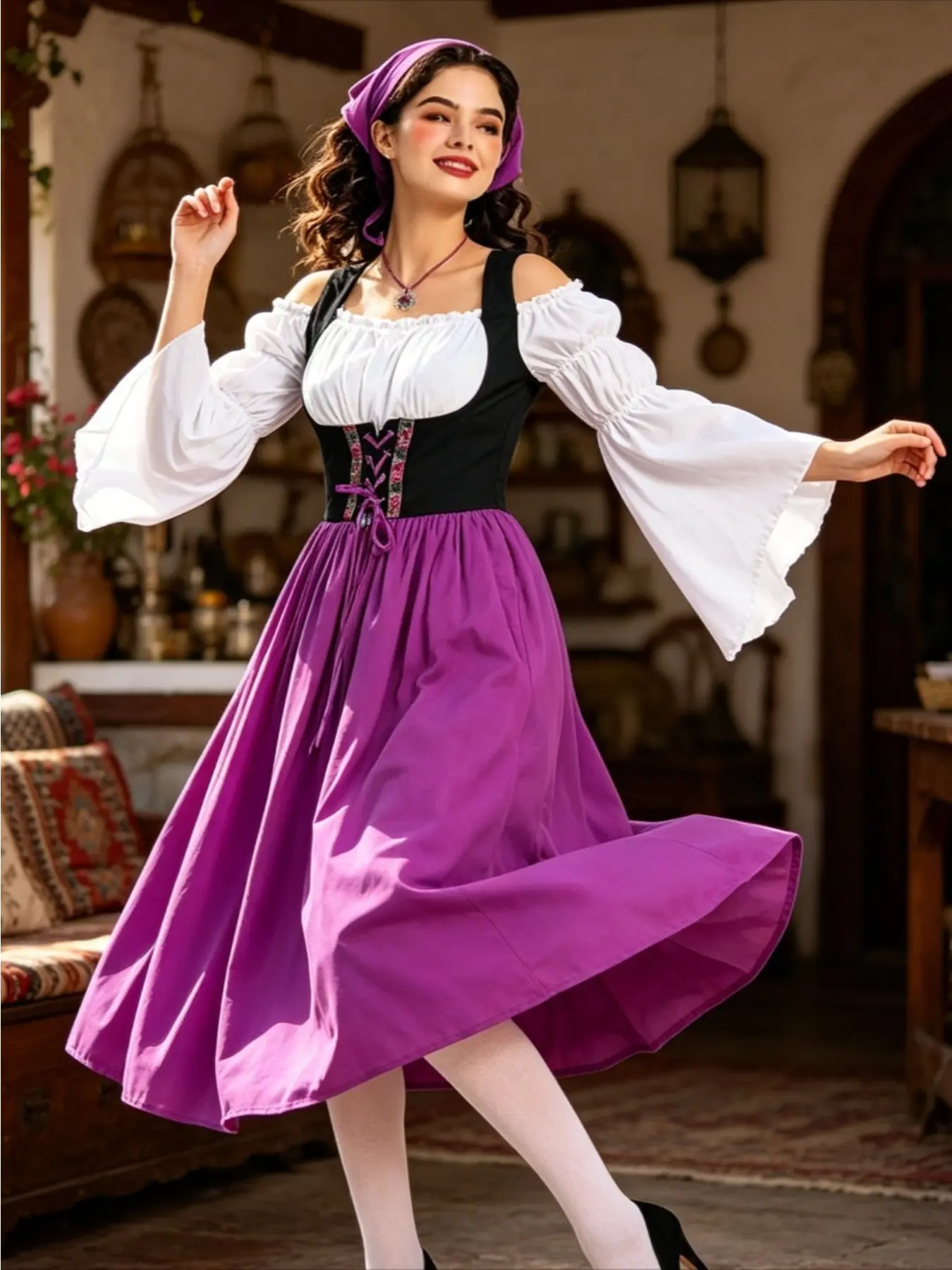 Medieval Retro Style Maid Dress Set Adult Version Oktoberfest Party Stage Performance Cosplay Outfit Costume
