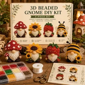 Cow Statues for Garden Decor3D Beaded Gnome DIY Kit, Mini Beaded Gnome Craft Set with Instructions, Handmade Jewelry Art Beading Decor for Adults, Beginners & DIY Craft Lovers, 4 Pack
