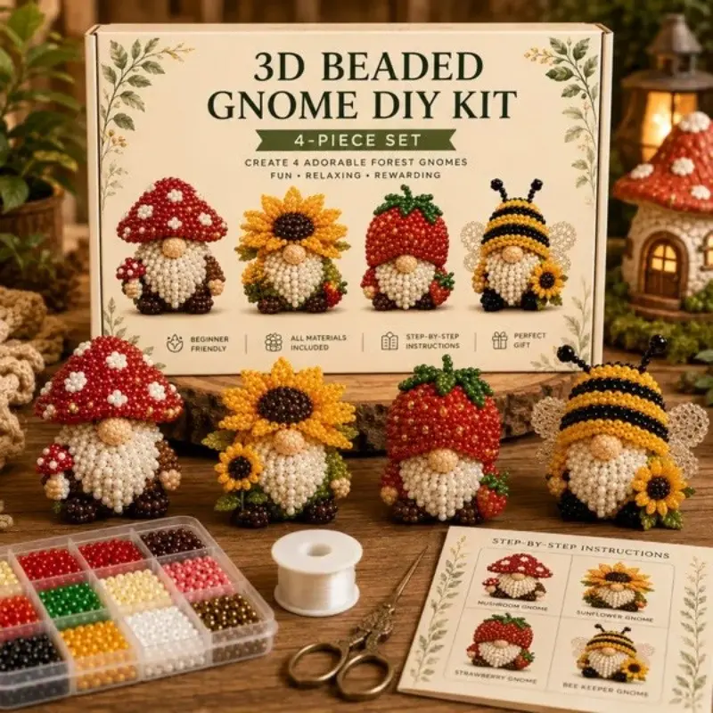 Garden Decoration Cow Statue 3D Bead Dwarf DIY Kit, Mini Bead Dwarf Craft Set, Adult Handmade Jewelry Art, Beginner and DIY Enthusiasts, 4-Piece Set（Not finished products, need to be handmade.）