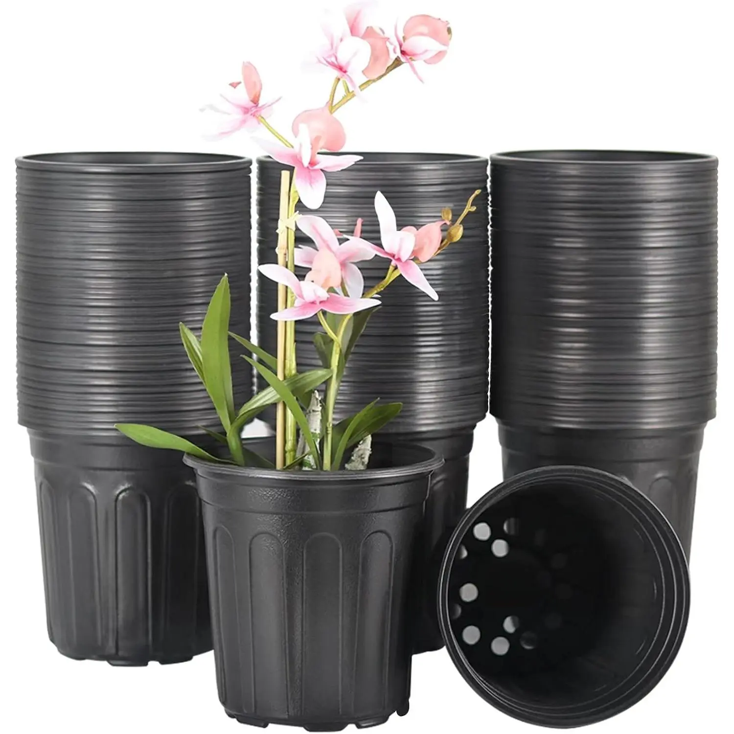 100-Pack 1 Gallon Flexible Flower Plant Nursery Pots, Plastic Plant Pots with Drainage Holes,Garden Flower Pots for Succulents, Seedlings, Cuttings, Transplanting