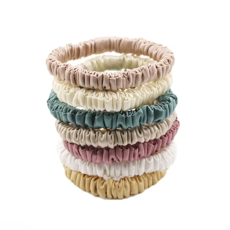 2PCS 19 Momme 1cm Narrow Mulberry Silk Scrunchies, 100% Pure Silk Mini Hair Ties, Elegant Small Silk Hair Accessories