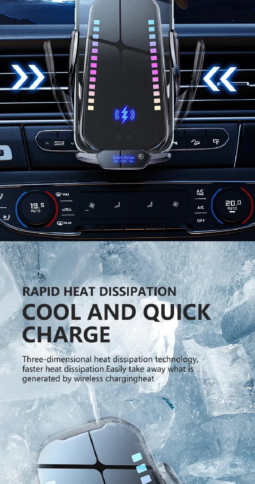 Wireless Charging Smart Rhythm Color Lights with Infrared Sensing, Adjustable Car Phone Holder & Retractable Stand for Music and Car Use magnetic phone holder, Car Wireless Charger, Wireless Fast Charging,summervibes