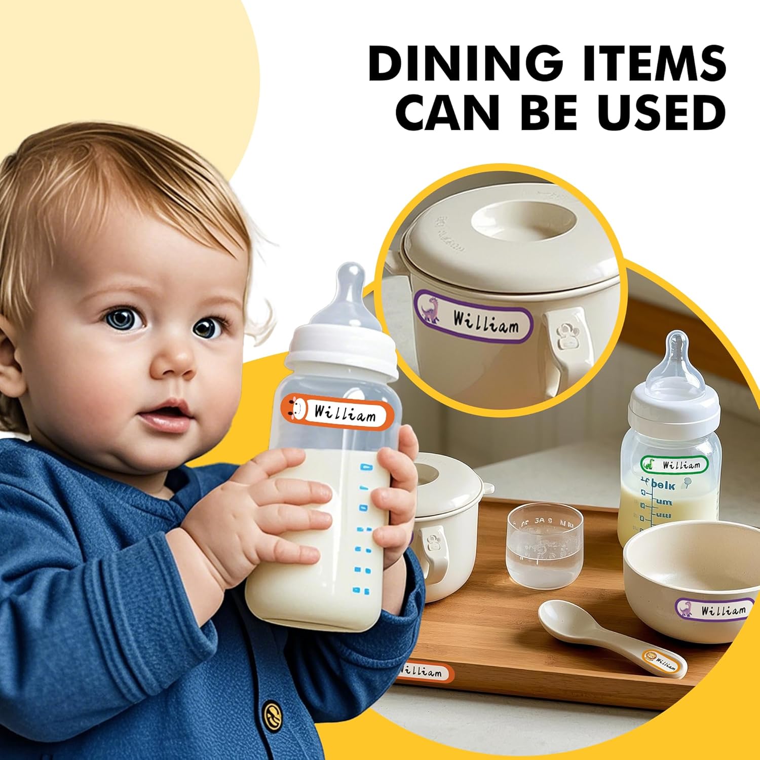 Name Tag Stickers for , Self-Laminating, Write-On   Bottle Labels, Dishwasher Safe,  Labels, Assorted Sizes & Colors, Pack of 64