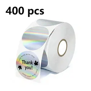 2-Inch Round Holographic Silver Thermal Labels, 400 Sheets Per Roll, Ideal for Direct Thermal Printers, DIY Projects, Qr Codes, Name Tags