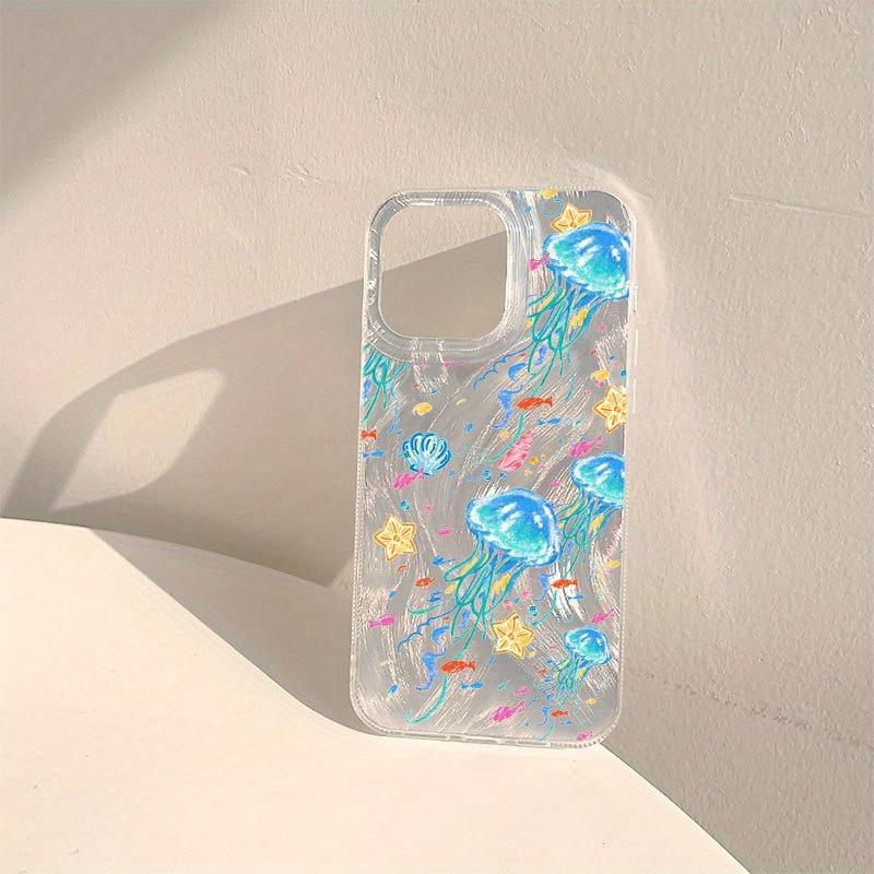 Vibrant Jellyfish Feather Cloth Phone Case for iPhone 17 16 15 14 13 12 11 Pro Max Plus & Samsung Galaxy S26 S25 S24 S23 S22 Ultra TPU PET Scratch-Resistant Shockproof Slim Fit Colorful Protection Cellphone Casing