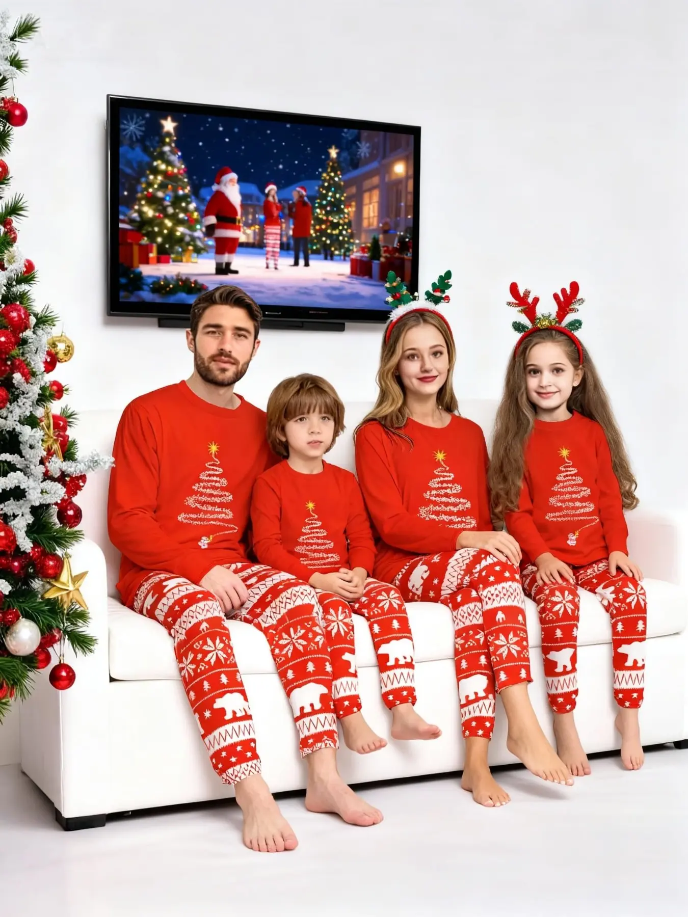 2-Piece Christmas Pajama Set, Couples Sleepwear, Men Women Kids Holiday, Loose-Fitting Casual Home Clothes, All Seasons
