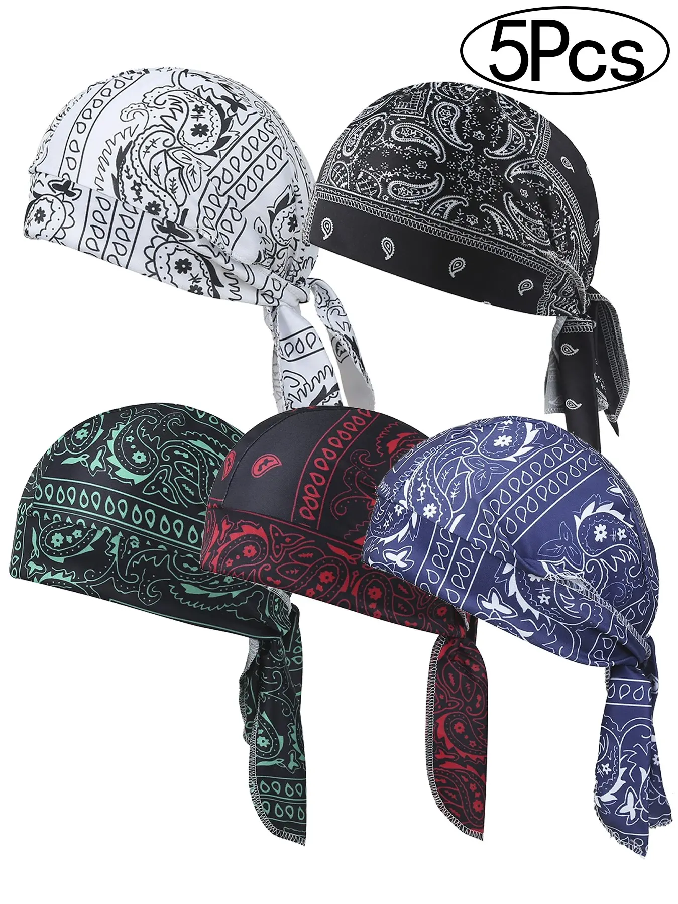 5 Pcs Cooling Unisex Head Scarf for Men Women, Breathable Versatile Skull Cap Helmet Liner Bandana Hat,Pirate Head Wrap Cycling Running Cap, Multifunctional Skull Caps
