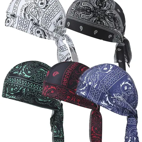 5 Pcs Cooling Unisex Head Scarf for Men Women, Breathable Versatile Skull Cap Helmet Liner Bandana Hat,Pirate Head Wrap Cycling Running Cap Helmet Liner Hats