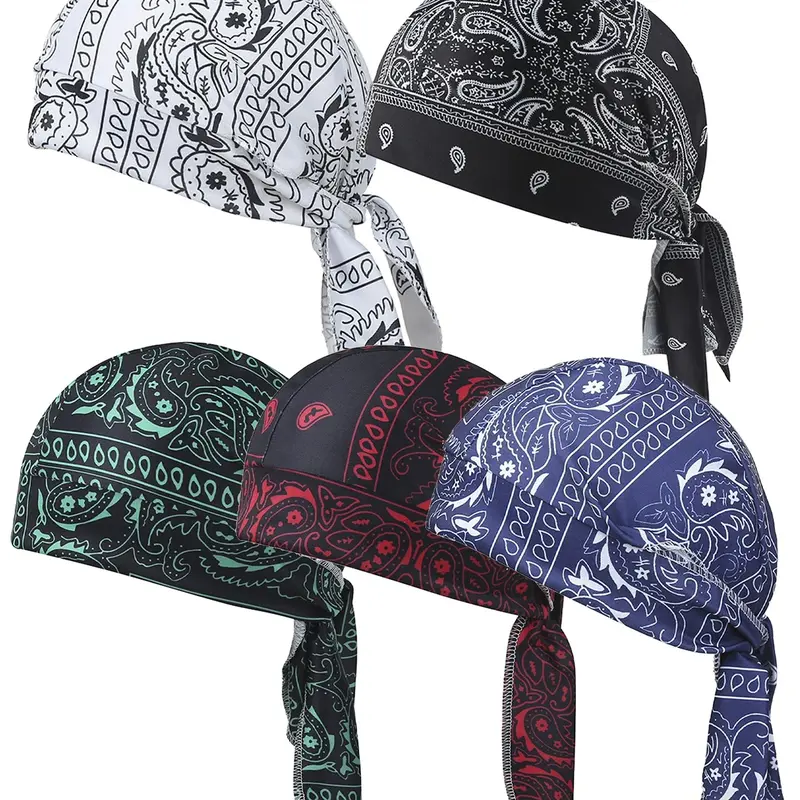 5 Pcs Cooling Unisex Head Scarf for Men Women, Breathable Versatile Skull Cap Helmet Liner Bandana Hat,Pirate Head Wrap Cycling Running Cap Helmet Liner Hats