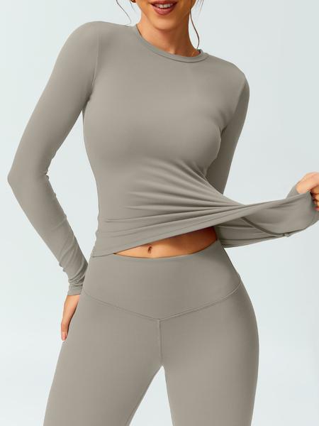 Women's Solid Color Long Sleeve Tee & High Waist Leggings Tracksuit Set, Athletic Activewear Tracksuits, Sporty Comfy Breathable Outfits for Gym Workout Running, Ladies Fall & Winter Sportswear