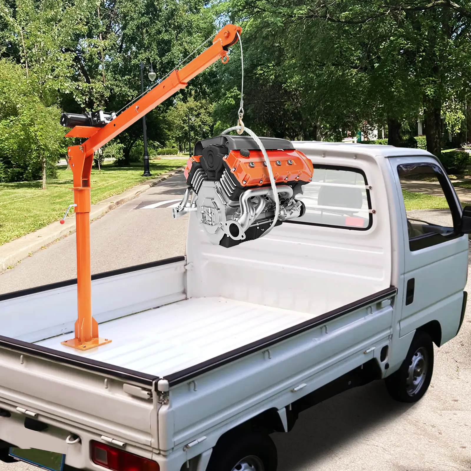 1100LB Electric Truck Crane ,360° Swivel Heavy Duty Folding Jib Crane  with 3500LB Winch, Adjustable Height/Length Boom for Pickup Mounting - Construction, Farming, Industrial Lifting Solution
