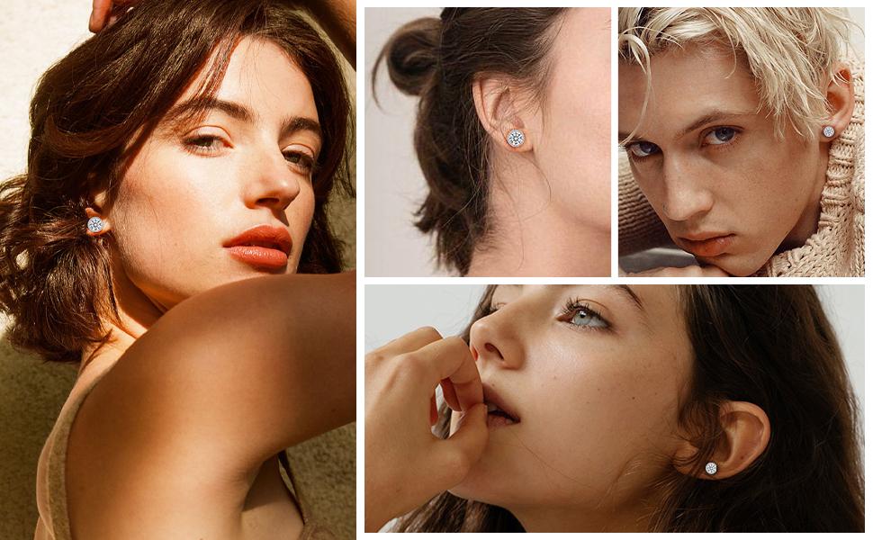 MILACOLATO  synthetic  Moissanite Stud Earrings Halo Stud Earrings Brilliant Round Cut D Color VVS1 Clarity Lab Hypoallergenic synthetic Moissanite Stud Earrings   synthetic  moissanite earrings