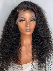 Soft Long 26 Inch 180 Density Black Kinky Curly Deep 13x4 Front Lace Wig, Glueless  Pre-Plucked Heat Resistant Daily Wear Wig