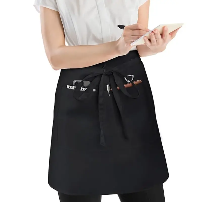 Waterproof Half Waist Apron with Pockets, Waiter Barista Short Work Waist Apron, Durable Design for Food Service Professionals