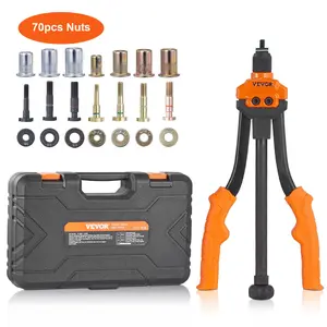 VEVOR Rivet Nut Tool, 14" Rivnut Tool Kit with 7 PCS Metric and SAE Mandrels, 70 PCS Assorted Rivet Nuts, 10-24, 1/4-20, M6, 5/16-18, M8, 3/8-16, M10, Rivet Nut Kit With Rugged Carrying Case