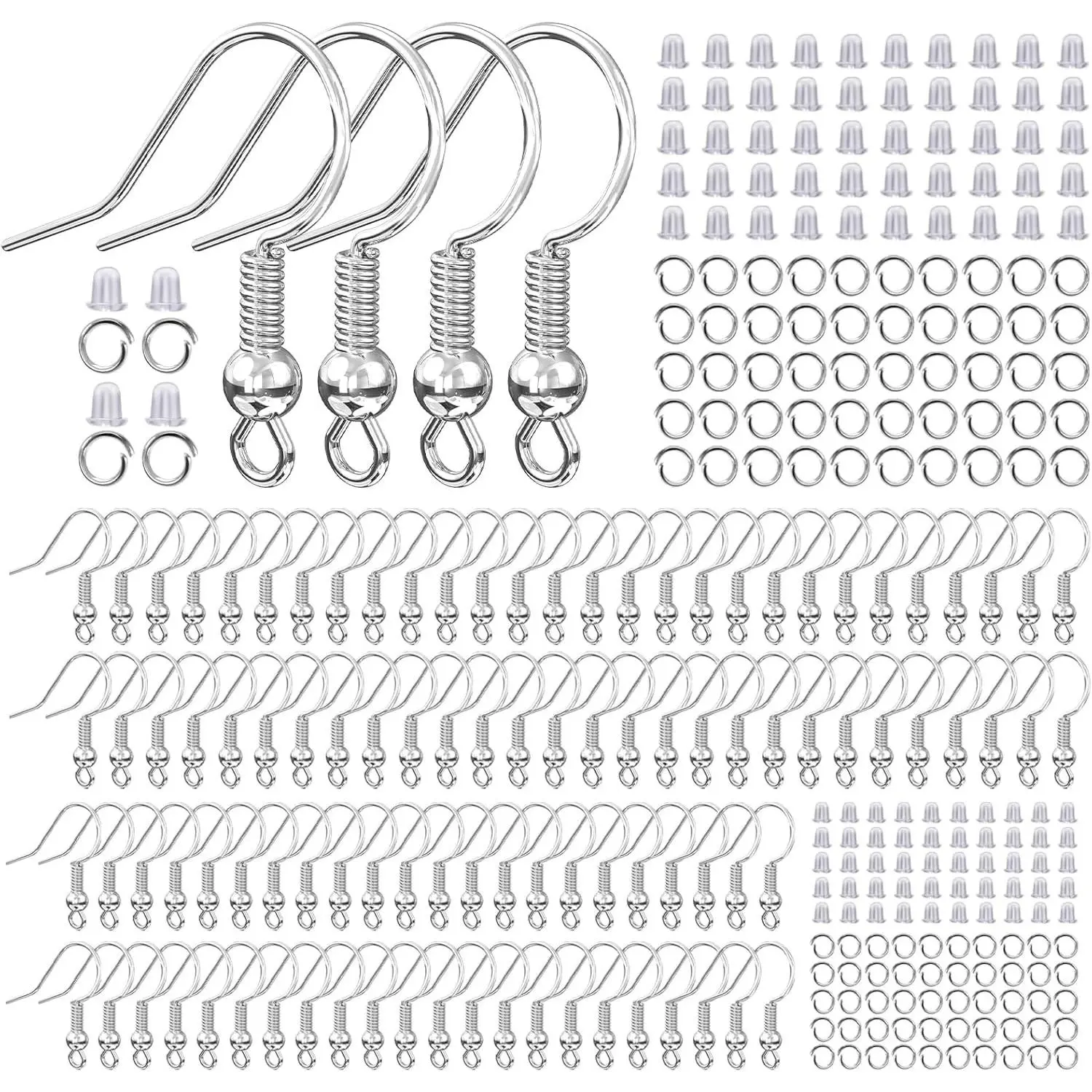 925 Sterling Silver Plated Earring Hooks for Jewelry Making, 300 Pcs Hypoallergenic DIY Earring Making Supplies Kit, Upgraded French Ear Fish Hook Earing Findings Wires Parts Hardware Pieces (Silver)